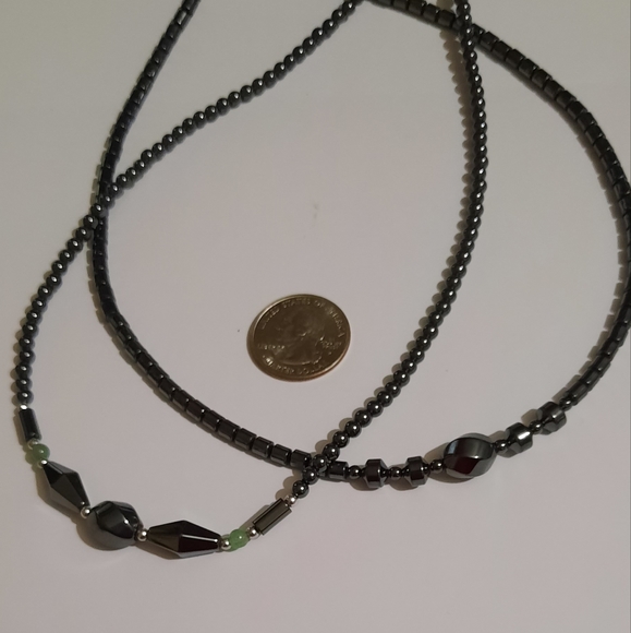 Hematite Necklace set of two, one with Green Aventurine - Picture 7 of 9